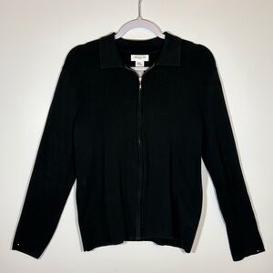 Jones New York Black Sweater Cotton Zip-Up Top